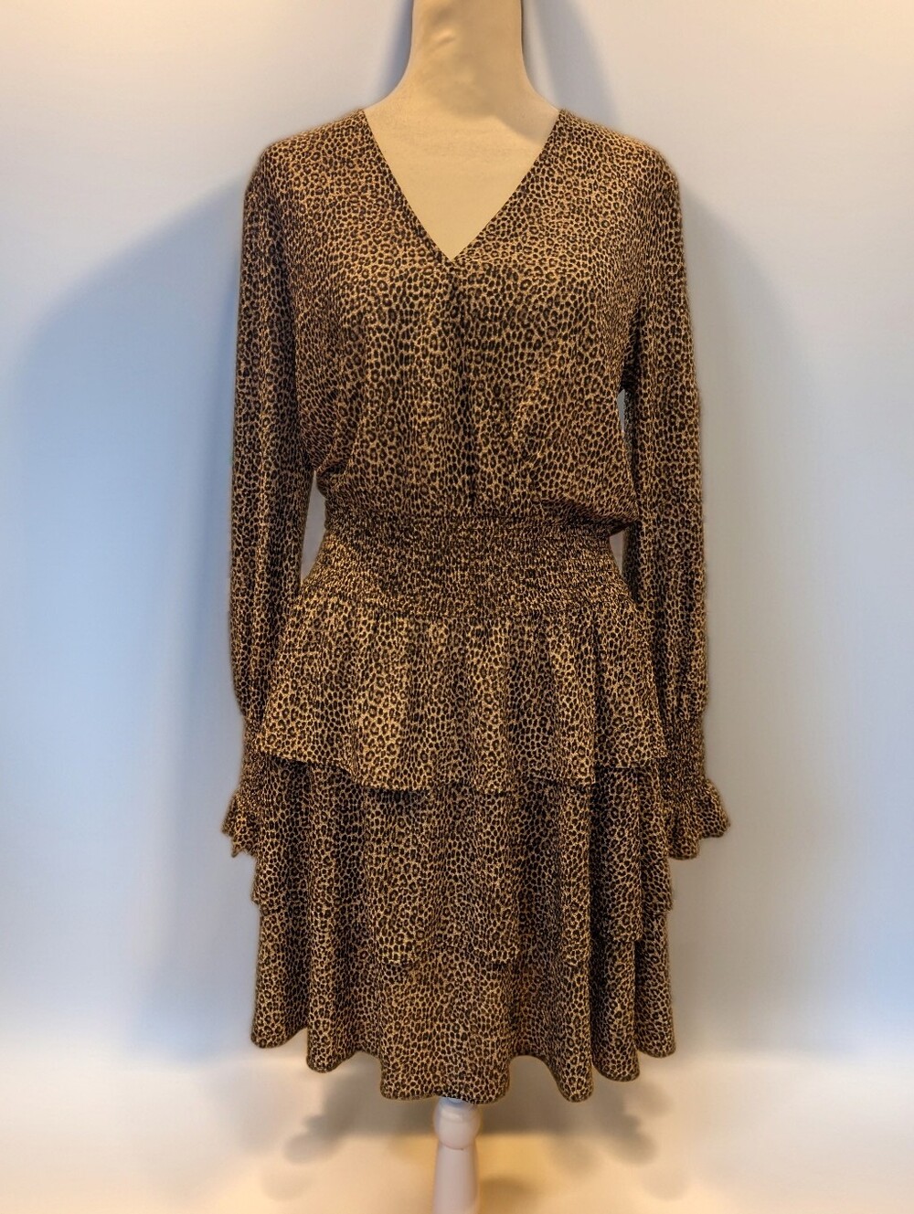 MICHAEL Michael Kors Leopard-Print Tiered Long-Sleeve Dress - Brown/Black